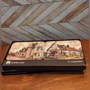 Vintage Clover leaf set of 6 coasters depicting English Inns